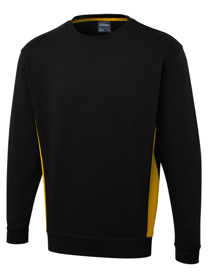Two Tone Crew Neck Sweatshirt - UC217 - Black Yellow - Customisable Sweatshirts