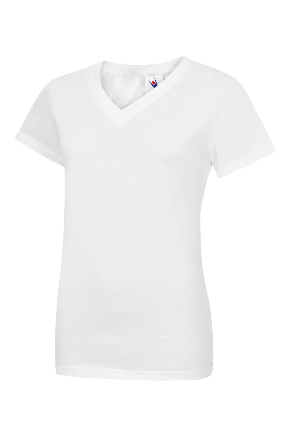 Uneek Ladies Classic V Neck T Shirt UC319 - White - Customisable T-Shirts