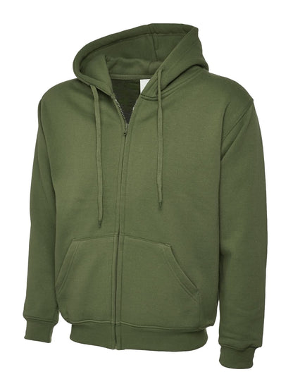 Uneek Adults Classic Full Zip Hooded Sweatshirt UC504 - Olive - Customisable Sweatshirts