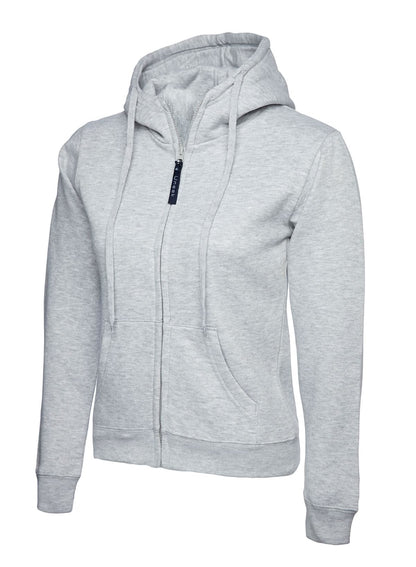 Uneek Ladies Classic Full Zip Hooded Sweatshirt UC505 - Heather Grey - Customisable Sweatshirts