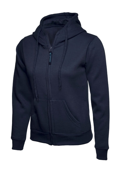 Uneek Ladies Classic Full Zip Hooded Sweatshirt UC505 - Navy - Customisable Sweatshirts