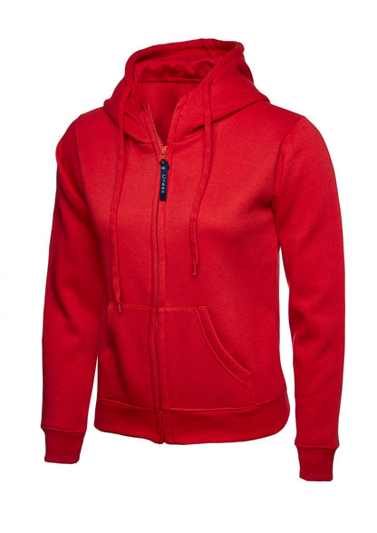 Ladies Classic Full Zip Hooded Sweatshirt - UC505 - Red - Customisable Sweatshirts