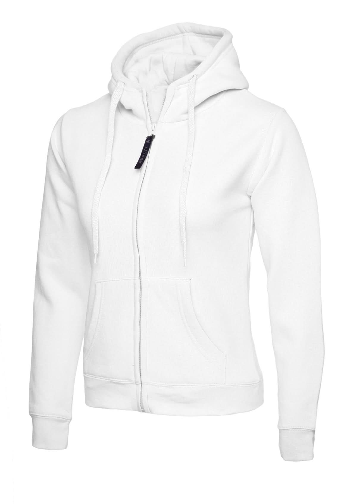 Uneek Ladies Classic Full Zip Hooded Sweatshirt UC505 - White - Customisable Sweatshirts