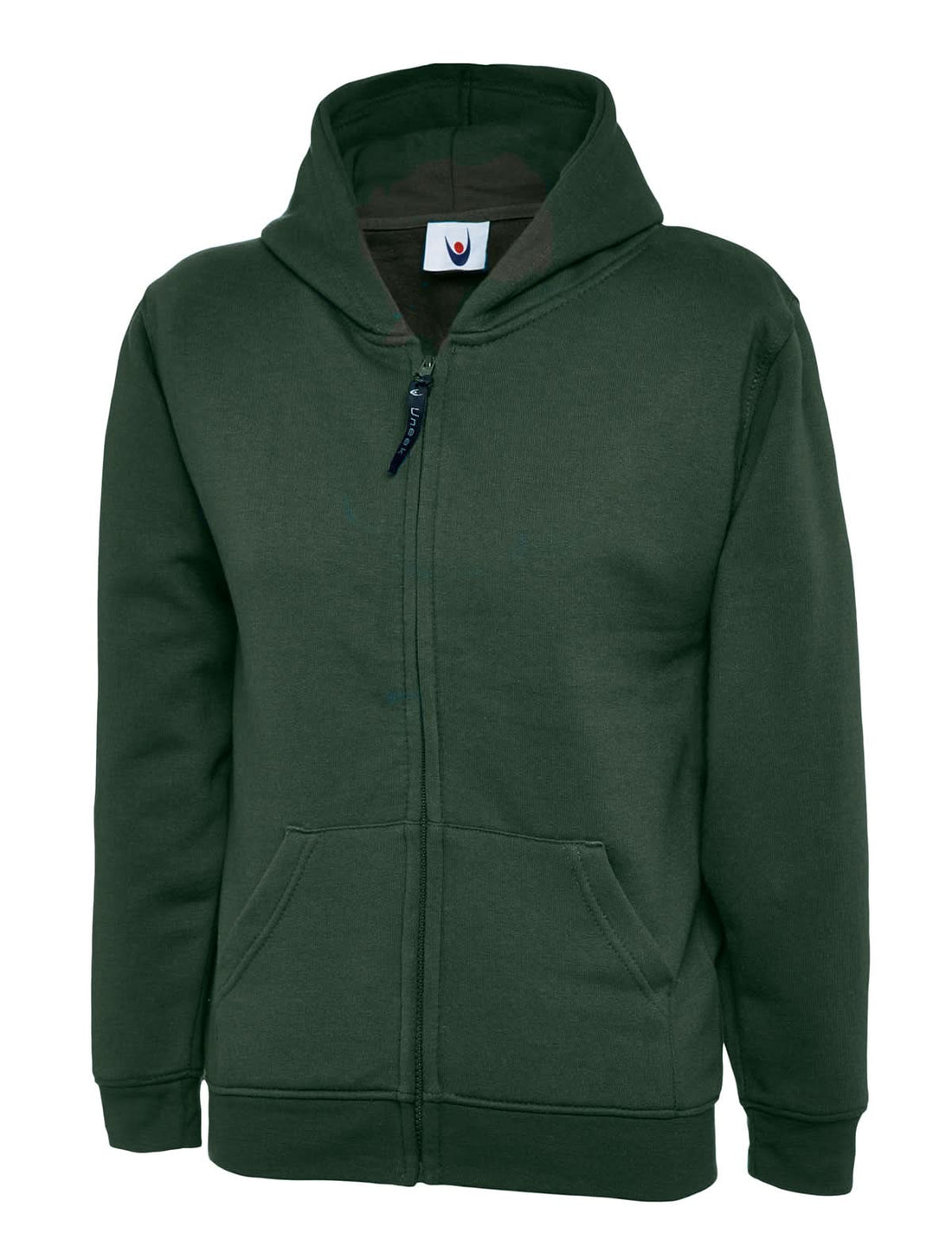 Uneek Childrens Classic Full Zip Hooded Sweatshirt UC506 - Bottle Green - Customisable Sweatshirts