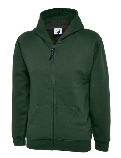 Childrens Classic Full Zip Hooded Sweatshirt - UC506 - Bottle Green - Customisable Sweatshirts