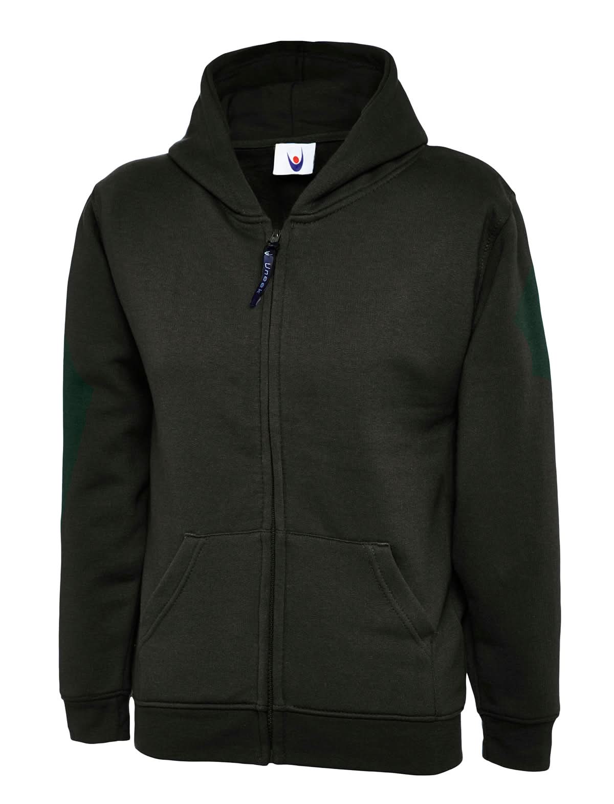 Uneek Childrens Classic Full Zip Hooded Sweatshirt UC506 - Black - Customisable Sweatshirts