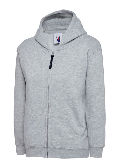 Uneek Childrens Classic Full Zip Hooded Sweatshirt UC506 - Heather Grey - Customisable Sweatshirts