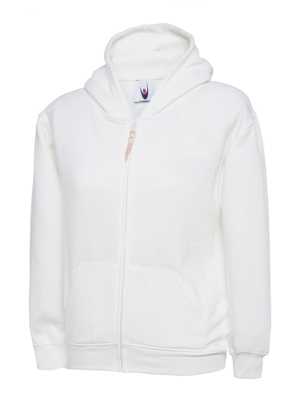 Uneek Childrens Classic Full Zip Hooded Sweatshirt UC506 - White - Customisable Sweatshirts