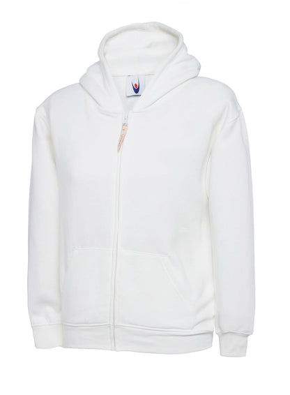 Uneek Childrens Classic Full Zip Hooded Sweatshirt UC506 - White - Customisable Sweatshirts