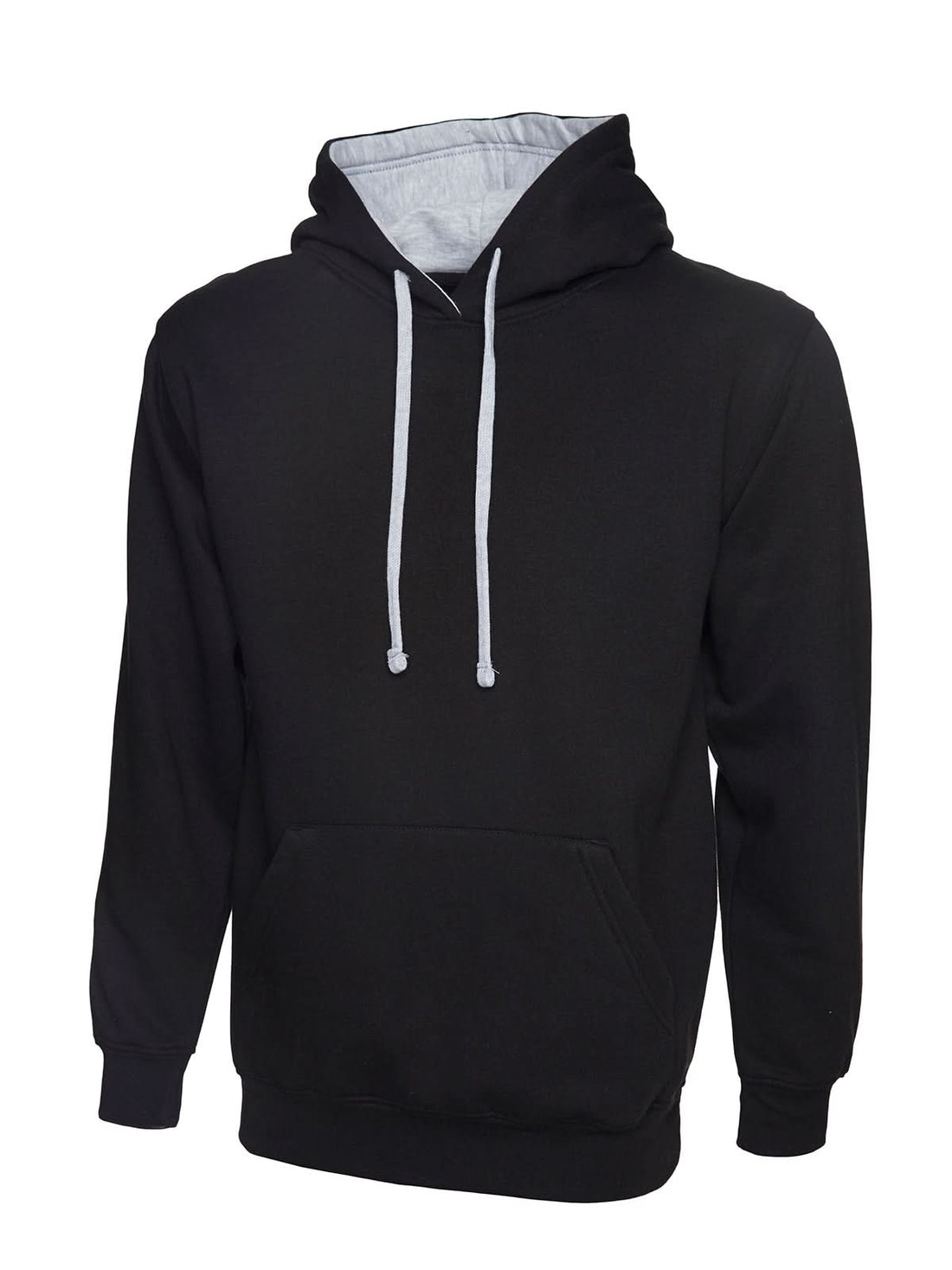 Uneek Contrast Hooded Sweatshirt UC507 - Black Heather Grey - Customisable Sweatshirts