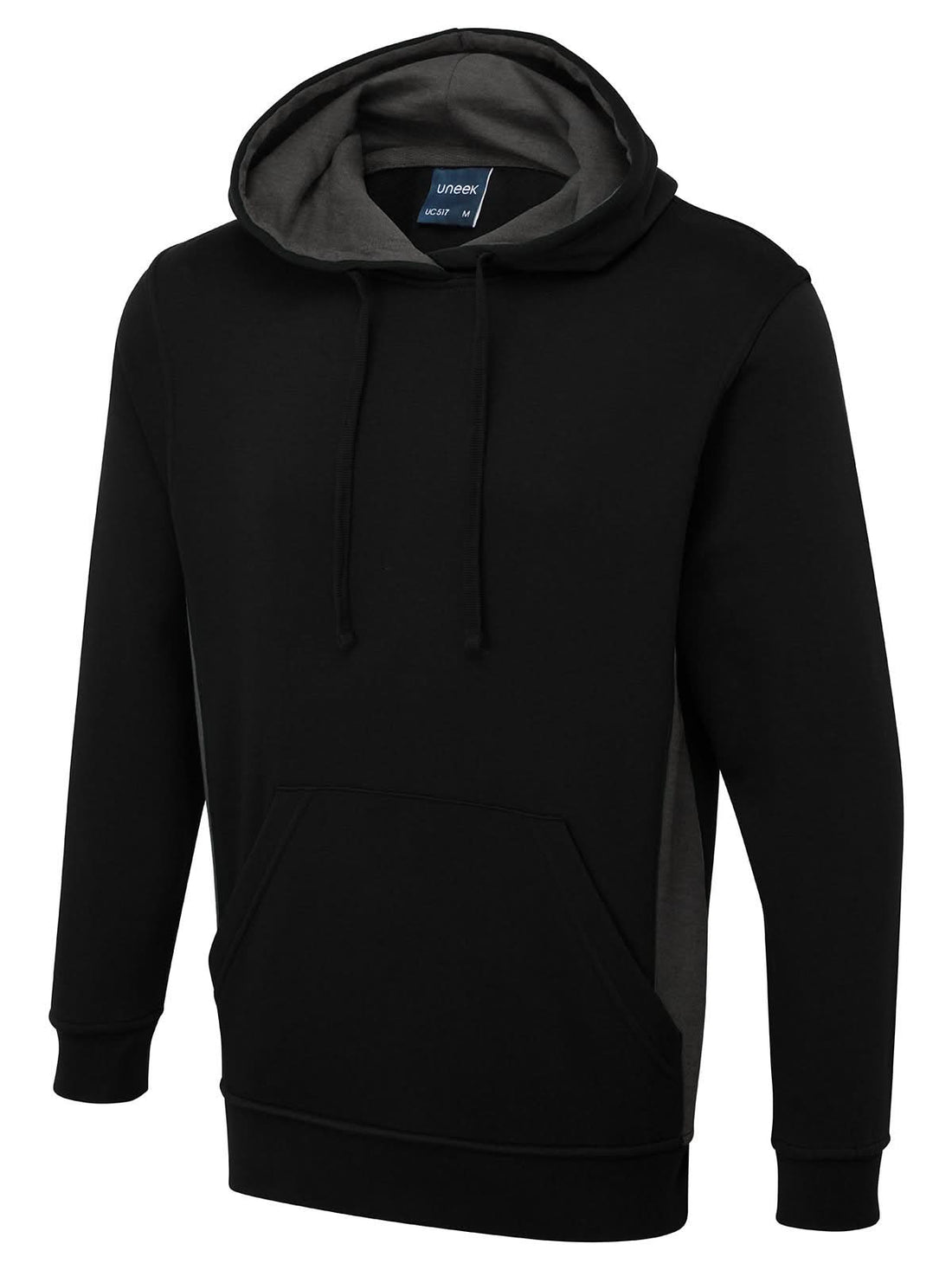 Uneek Two Tone Hooded Sweatshirt UC517 - Black Charcoal - Customisable Sweatshirts