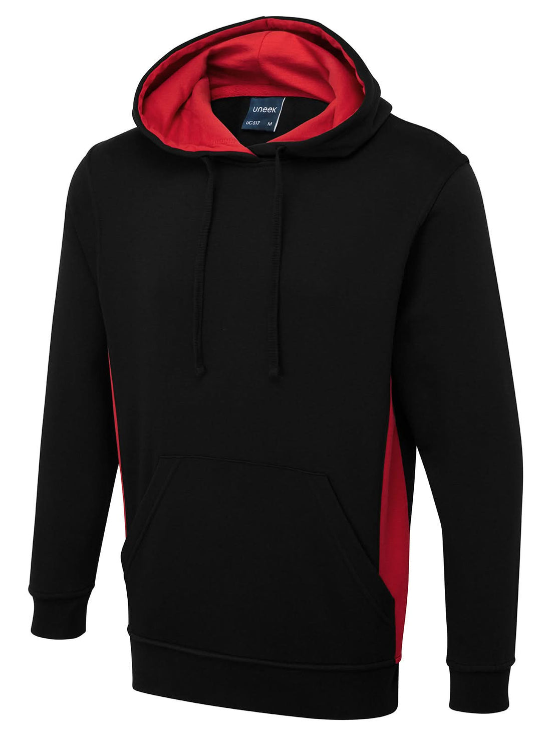 Uneek Two Tone Hooded Sweatshirt UC517 - Black Red - Customisable Sweatshirts
