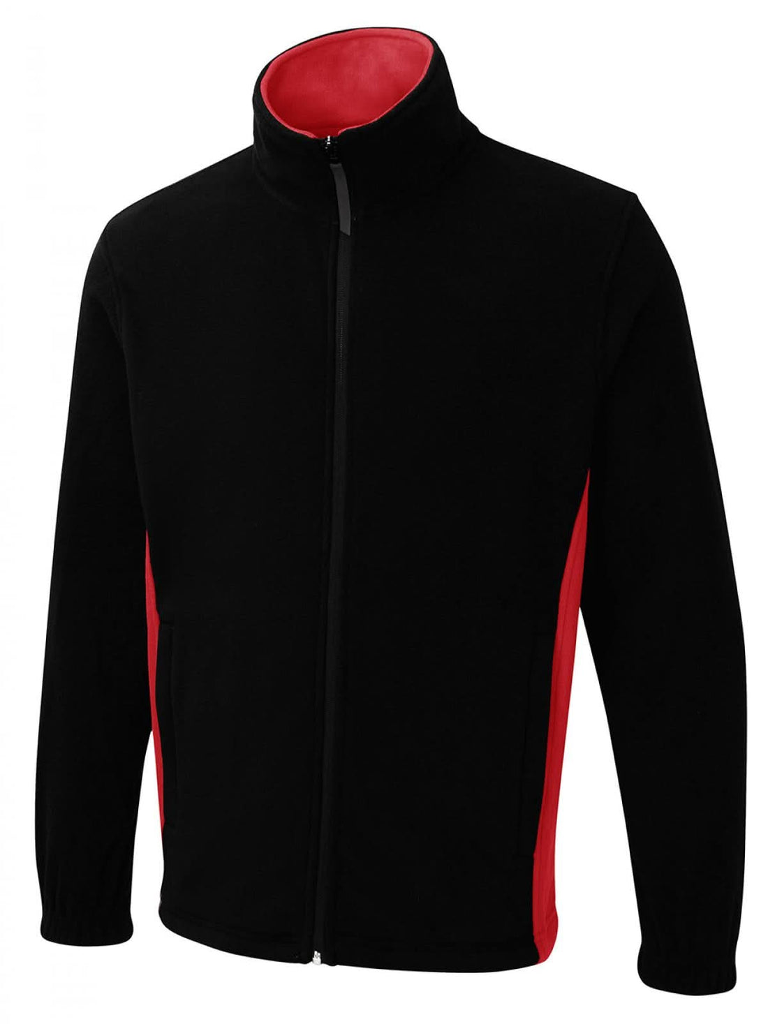 Uneek Two Tone Full Zip Fleece Jacket UC617 - Black Red - Customisable Jacket