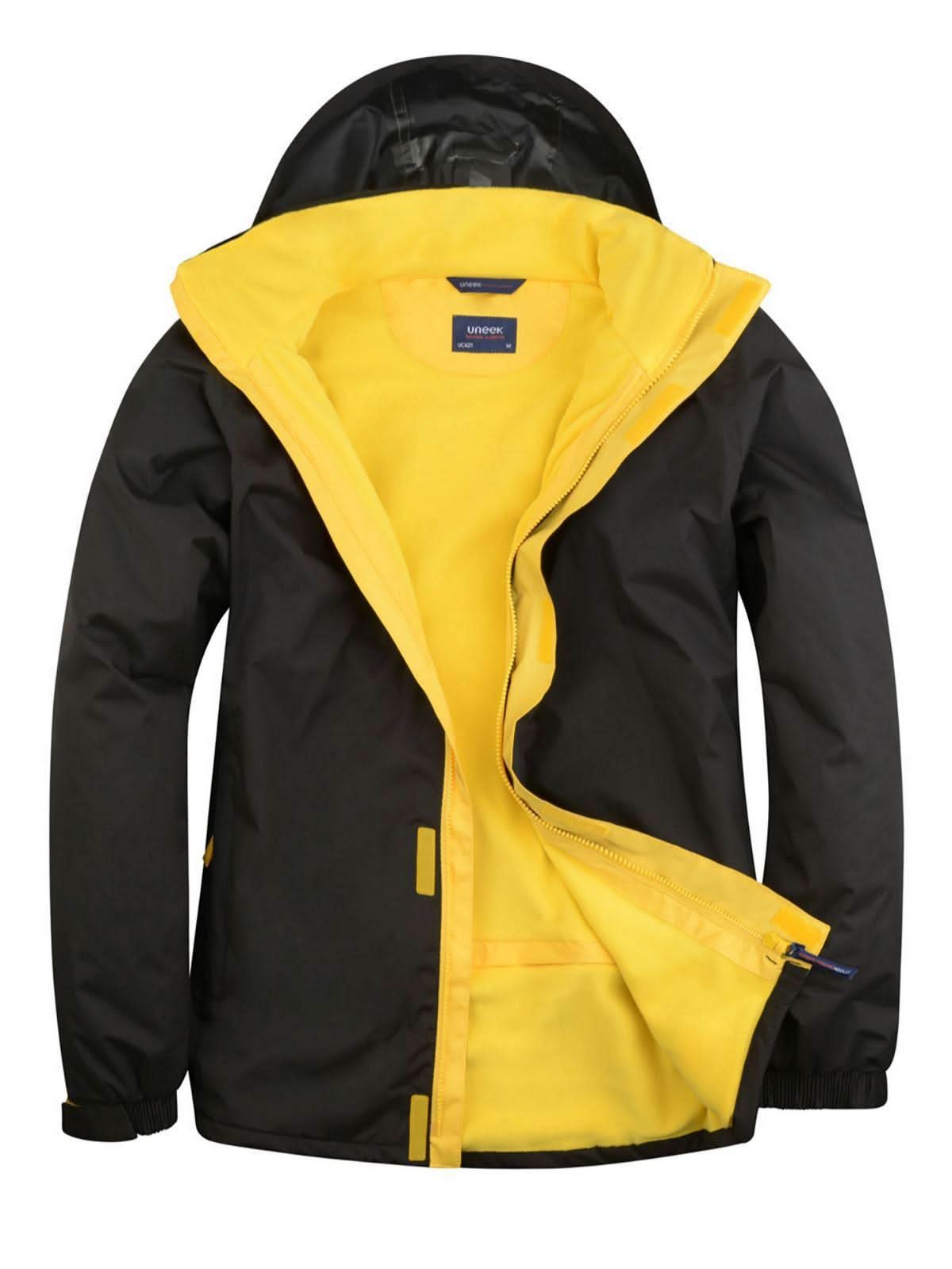 Uneek Deluxe Outdoor Jacket UC621 - Black Submarine Yellow - Customisable Jackets