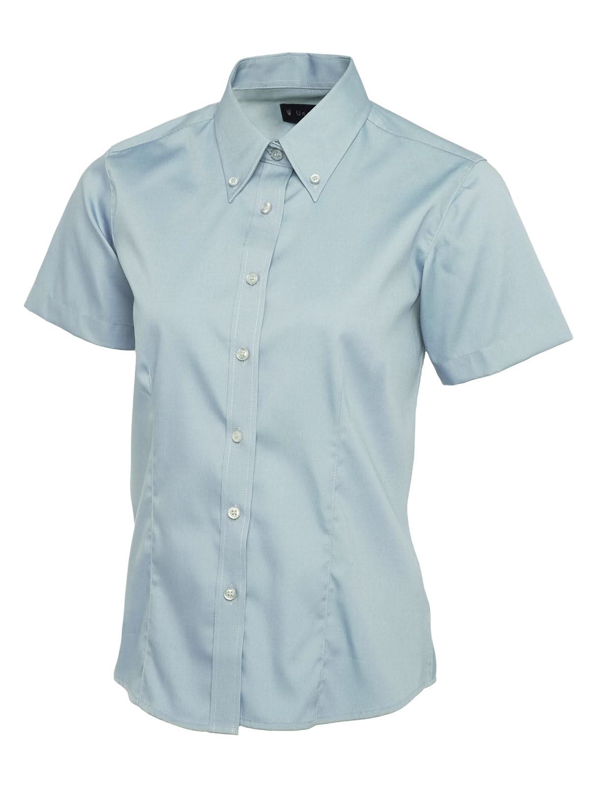 Uneek Ladies Pinpoint Oxford Half Sleeve Shirt UC704 - Light Blue - Customisable Shirts
