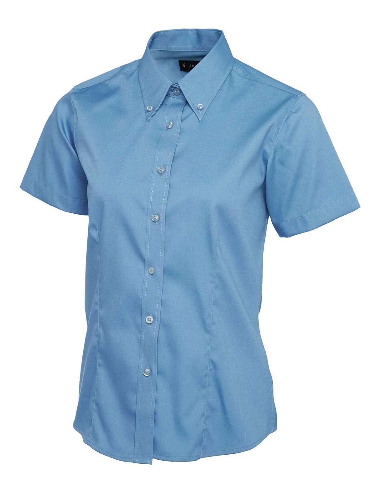 Uneek Ladies Pinpoint Oxford Half Sleeve Shirt UC704 - Mid Blue - Customisable Shirts