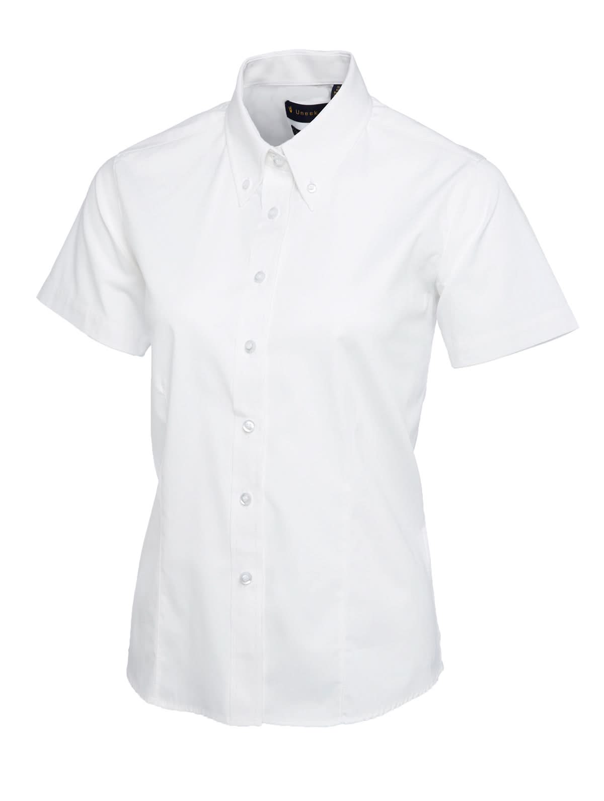 Uneek Ladies Pinpoint Oxford Half Sleeve Shirt UC704 - White - Customisable Shirts