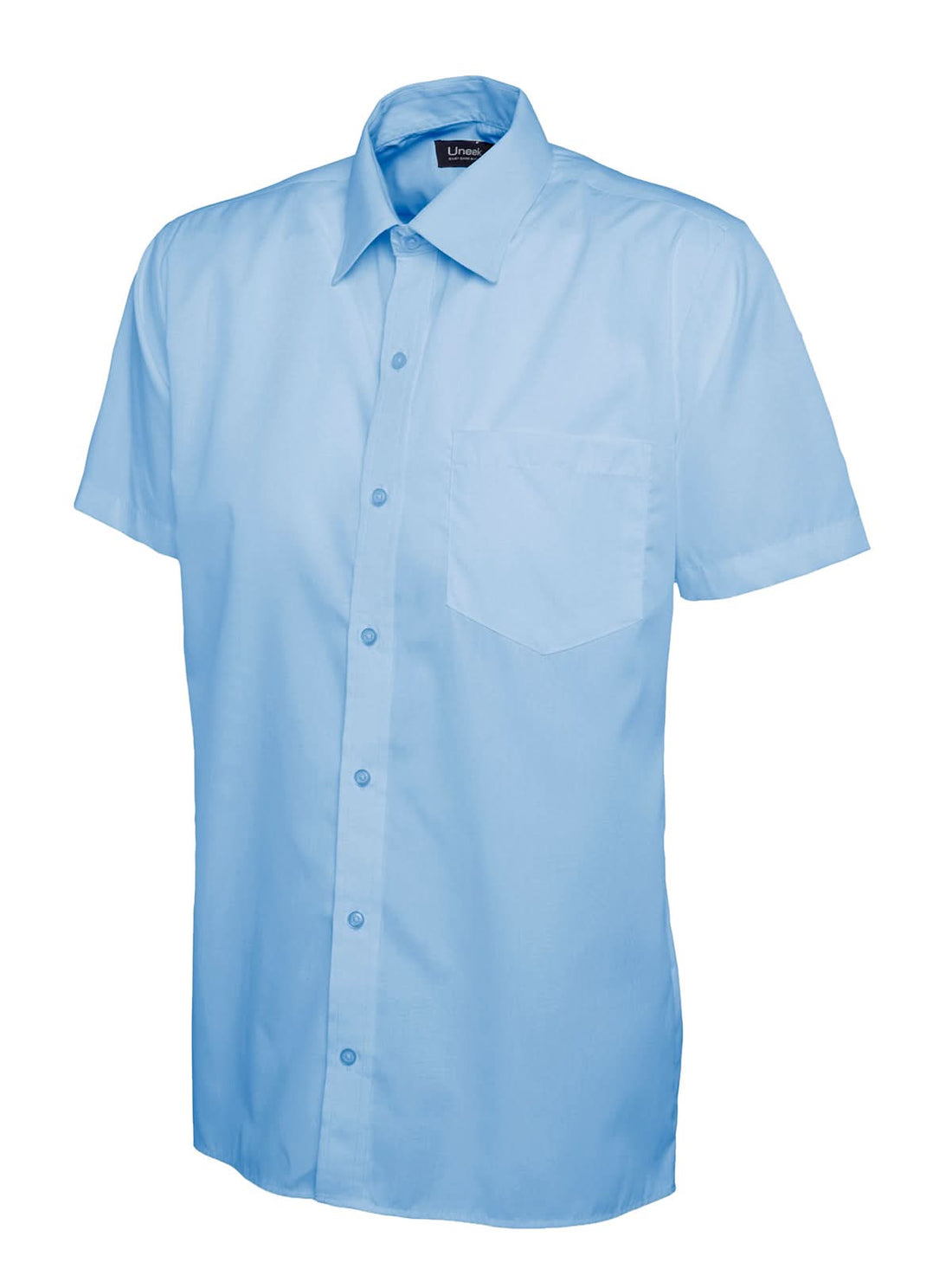 Uneek Mens Poplin Half Sleeve Shirt Light Blue UC710 - Light Blue - Customisable Shirts