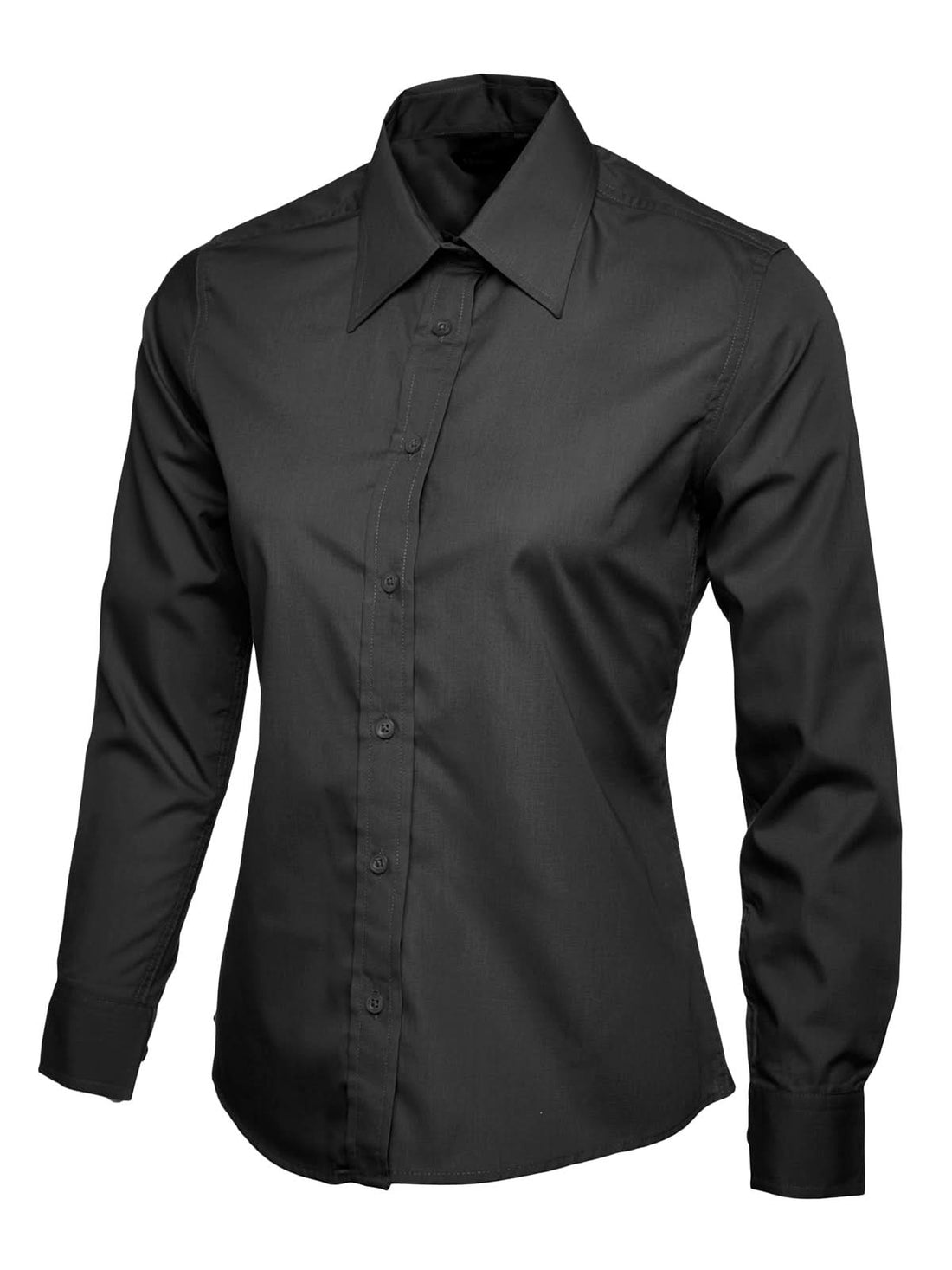 Uneek Ladies Poplin Full Sleeve Shirt UC711 - Black - Customisable Shirts