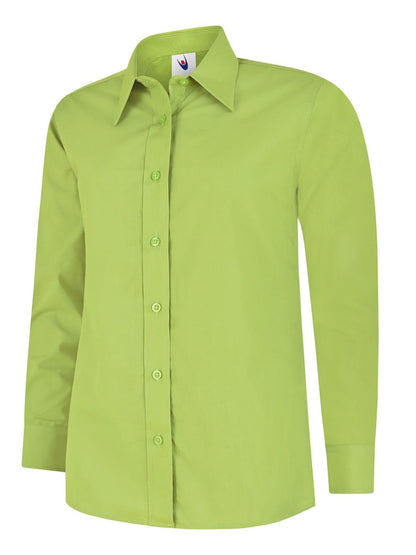 Uneek Ladies Poplin Full Sleeve Shirt UC711 - Lime - Customisable Shirts