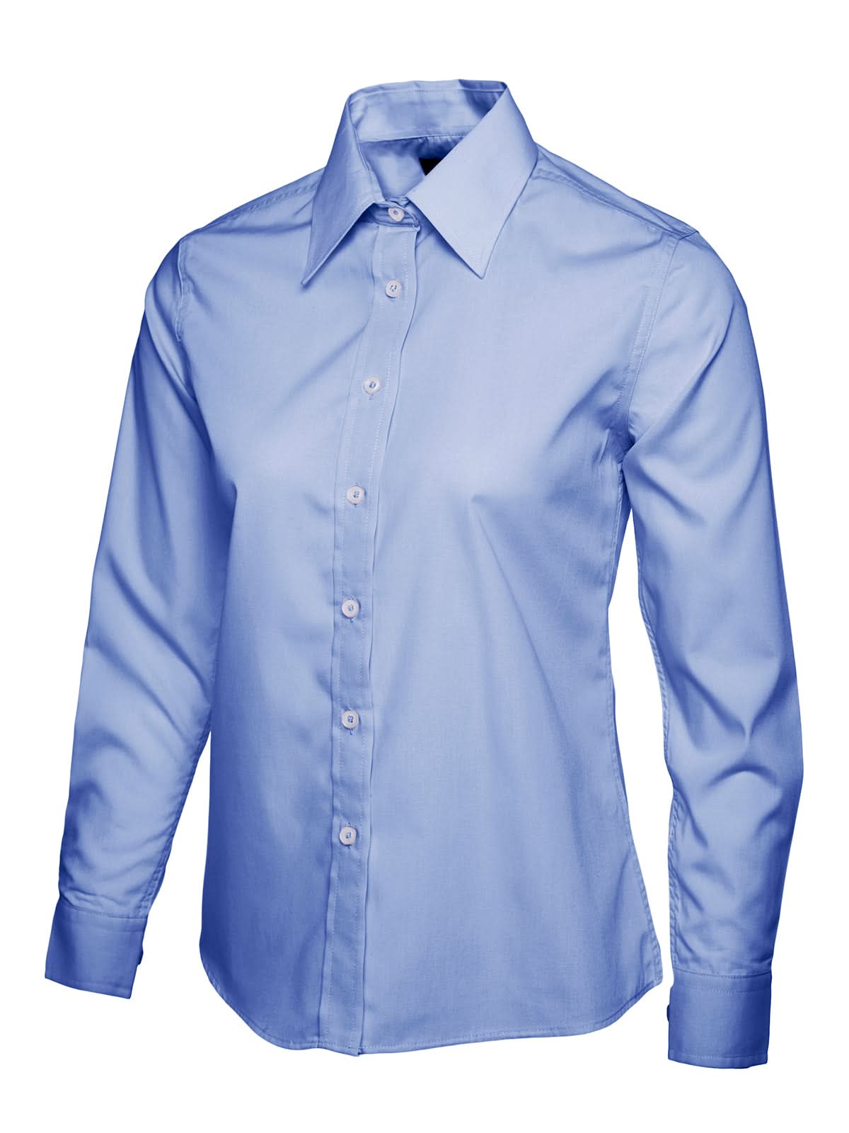 Uneek Ladies Poplin Full Sleeve Shirt UC711 - Mid Blue - Customisable Shirts