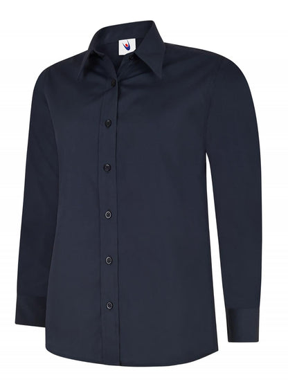 Uneek Ladies Poplin Full Sleeve Shirt UC711 - Navy - Customisable Shirts