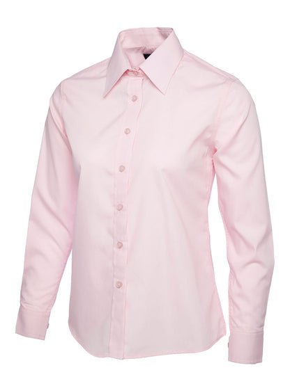 Uneek Ladies Poplin Full Sleeve Shirt UC711 - Pink - Customisable Shirts