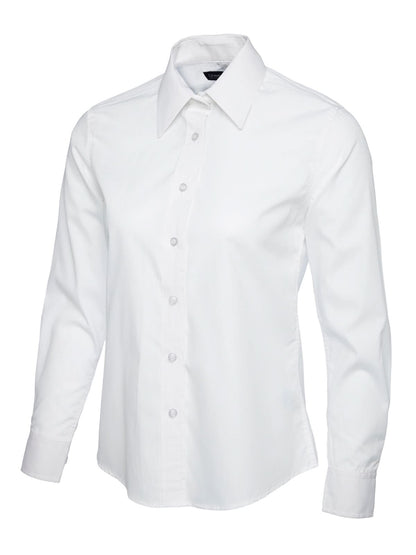 Uneek Ladies Poplin Full Sleeve Shirt UC711 - White - Customisable Shirts