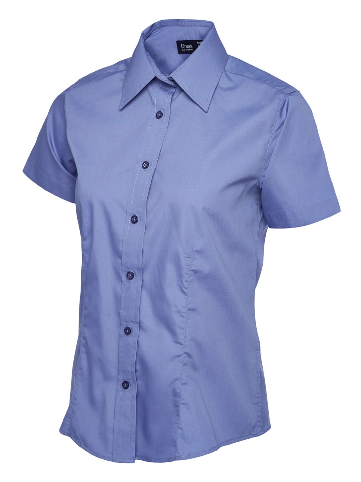 Uneek Ladies Poplin Half Sleeve Shirt UC712 - Mid Blue - Customisable Shirts