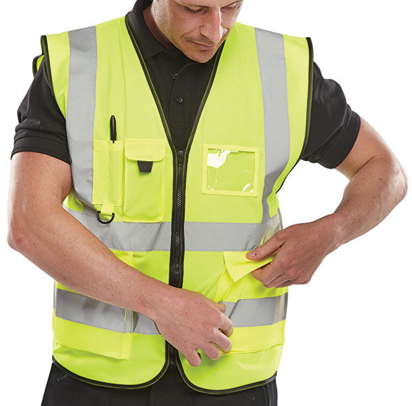 Beeswift Hi Vis Executive Id Vest - Saturn Yellow - Customisable Waistcoats / Vests