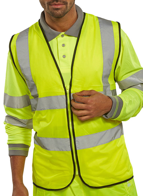 Beeswift Hi Vis Vest Zip Fastened - Saturn Yellow - Customisable Waistcoats / Vests
