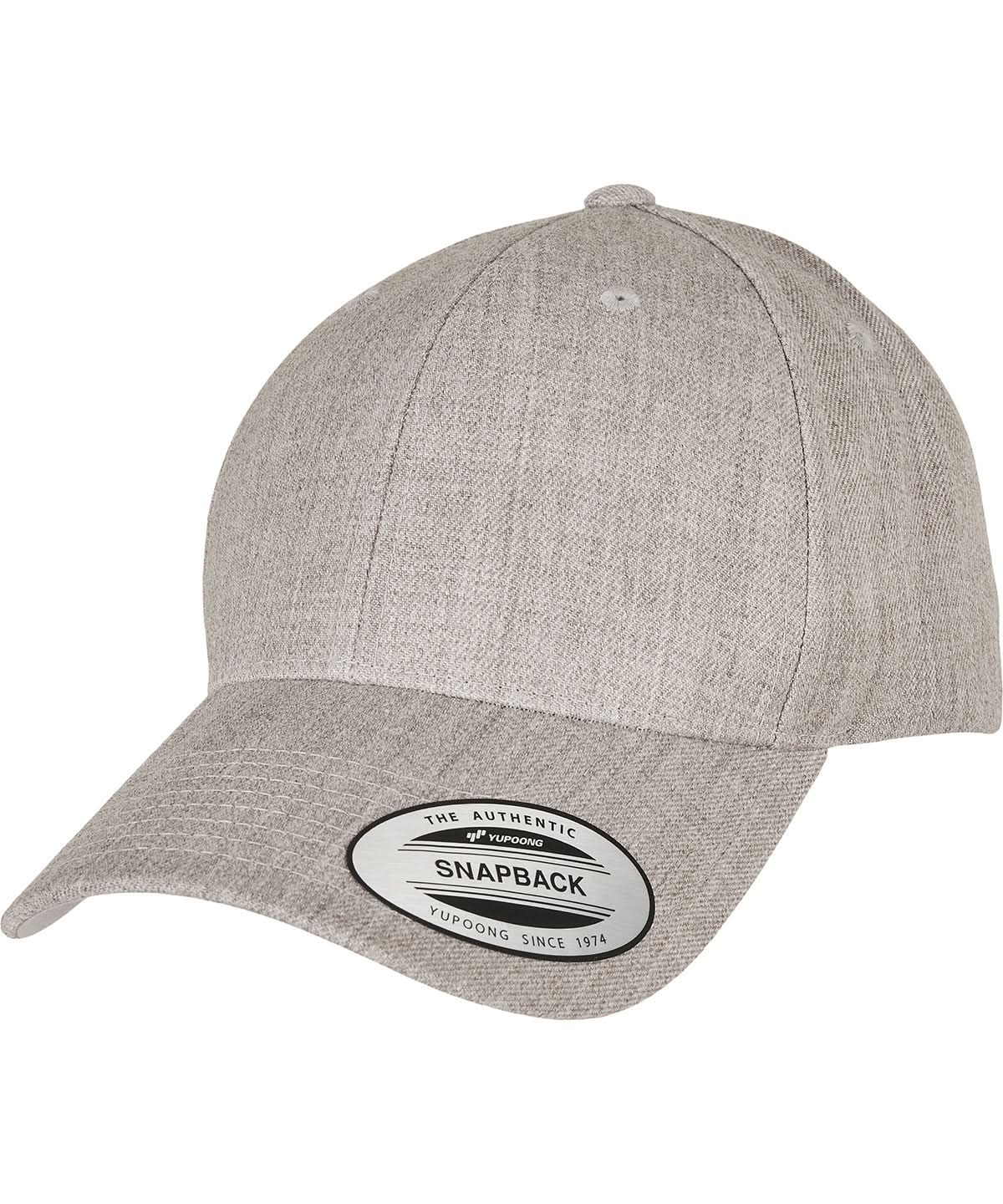 Flexfit By Yupoong Premium Curved Visor Snapback Cap 6789M YP240 - Heather Grey One size - Customisable Caps