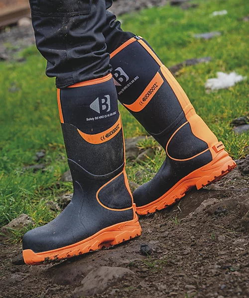 Buckbootz S5 - Black/Orange - 360 High Visibility Neoprene/Rubber Safety Wellington Boot with Ankle Protection - BBZ8000 - - Customisable Wellingtons