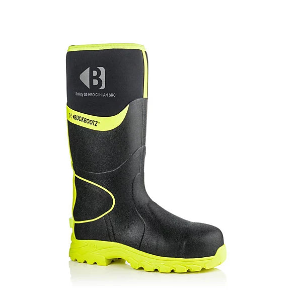 Buckbootz S5 - Black/Yellow - 360 High Visibility Neoprene/Rubber Safety Wellington Boot with Ankle Protection - BBZ8000 - - Customisable Wellingtons