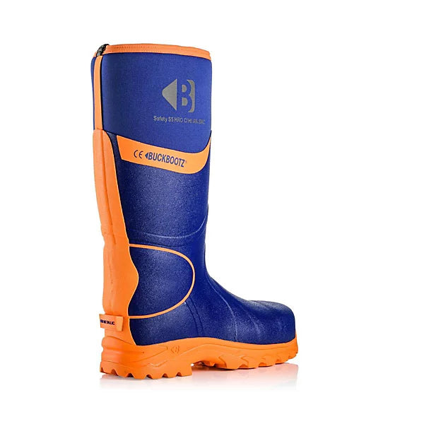 Buckbootz S5 - Blue/Orange - 360 High Visibility Neoprene/Rubber Safety Wellington Boot with Ankle Protection - BBZ8000 - - Customisable Wellingtons