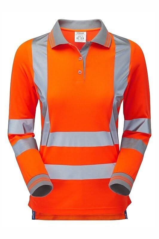 Pulsar Ladies Hi Vis Orange LS Polo Shirt PR703 - Orange - Customisable Polos