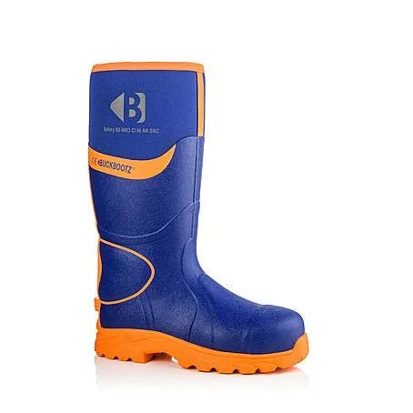 Buckbootz S5 - Blue/Orange - 360 High Visibility Neoprene/Rubber Safety Wellington Boot with Ankle Protection - BBZ8000 - Blue Orange - Customisable Wellingtons