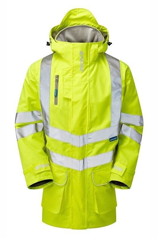 Pulsar Hi Vis Yellow Mesh Lined Storm Coat P421 - Yellow - Customisable Hi-Vis Insulated Jacket