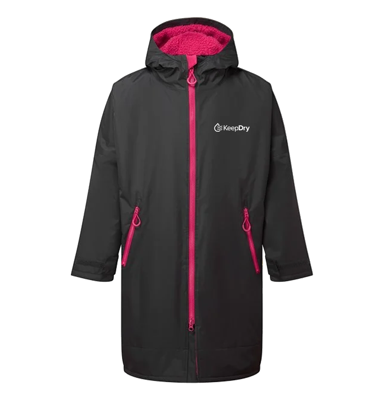 KeepDry All Weather Dry Robe Adults - Charcoal Hot Pink - Customisable Jacket