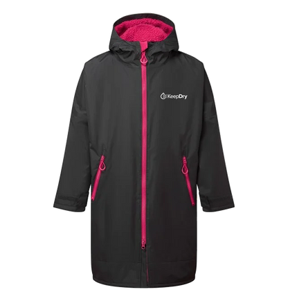 KeepDry All Weather Dry Robe Adults - Charcoal Hot Pink - Customisable Jacket