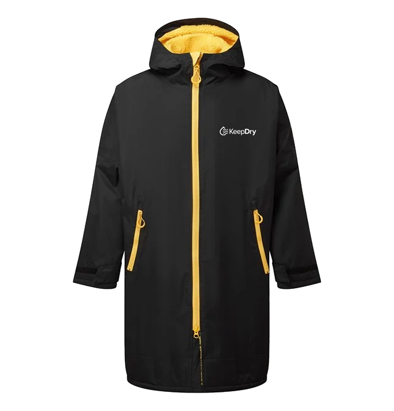 KeepDry All Weather Dry Robe Adults - Black Sun Yellow - Customisable Jacket