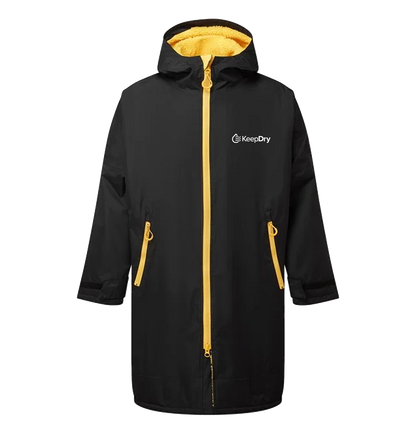 KeepDry All Weather Dry Robe Adults - Black Sun Yellow - Customisable Jacket