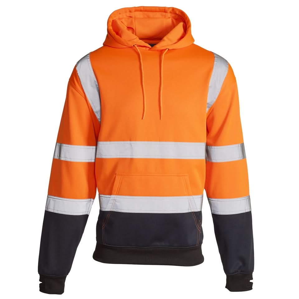 Supertouch - Hi Vis 2 Tone Hooded Sweatshirt - H112Y - Orange Navy - Customisable Top