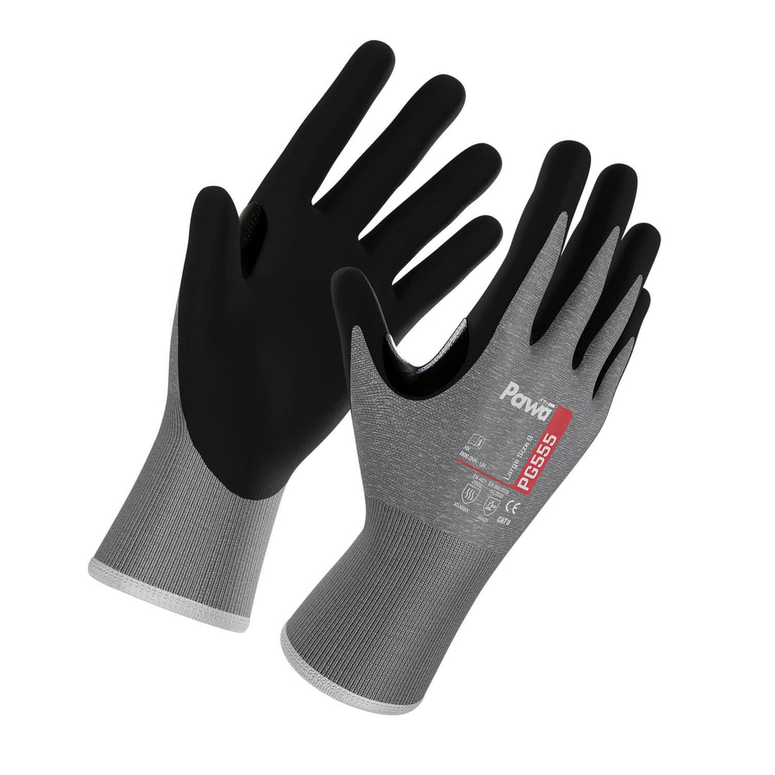 Pawa - Level F Cut-Resistant Gloves - PG555 - Grey Black - Customisable PAWA
