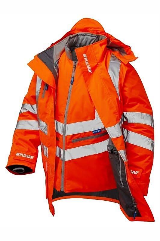 Pulsar Hi Vis Orange 7 in 1 Storm Coat PR497 - Orange - Customisable Hi-Vis Insulated Jacket