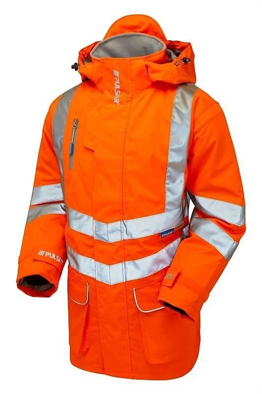 Pulsar Hi Vis Orange Mesh Lined Storm Coat PR499 - Orange - Customisable Hi-Vis Insulated Jacket