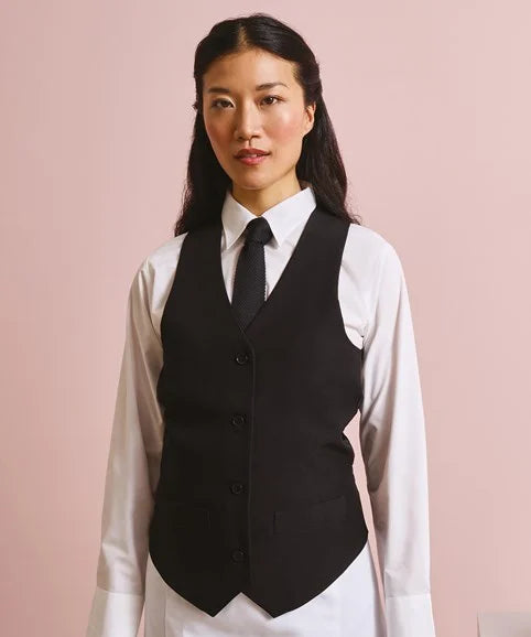 Premier Black Lined Polyester Ladies Waistcoat - PR623 - Black - Customisable Waistcoat