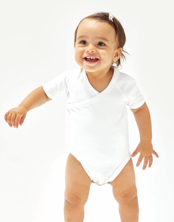 Babybugz Baby Organic Kimono Bodysuit bz05tlc - White 06-12 Months - Customisable Babywear