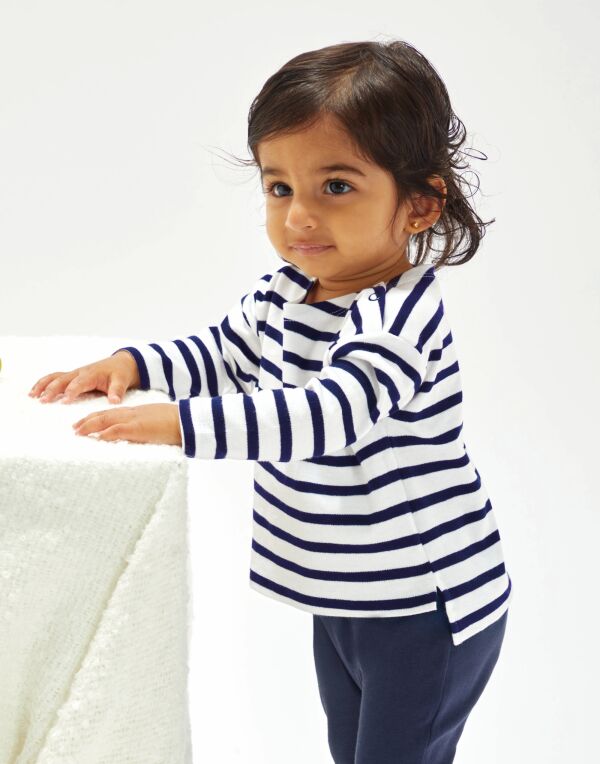 Babybugz Baby Brenton Top bz52 - White Navy 06-12 Months - Customisable Babywear