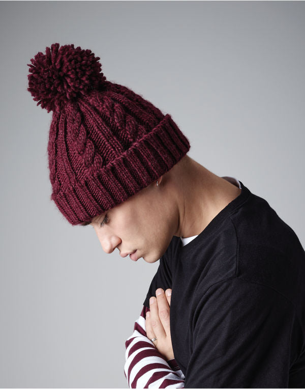 Beechfield Cable Knit Melange Beanie B480 - Mustard O S - Customisable Beanies